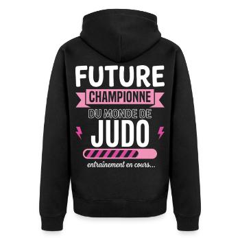 Zukünftiger Judo-Judoka-Champion - Unisex Premium Bio Zip Hoodie - Schwarz - Hinten - Nico (187cm)