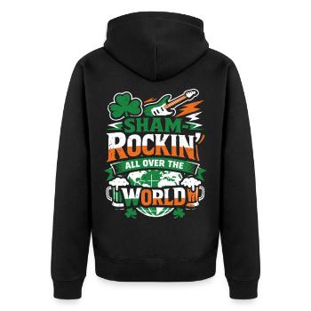 ShamRockin All Over The World - Unisex Premium Organic Zip Hoodie - black - Back - Nico (187cm)
