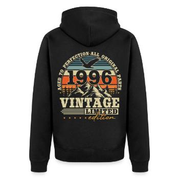 Vintage 1996 Vinatge Birthday Gift Retro - Unisex Premium Organic Zip Hoodie - black - Back - Nico (187cm)