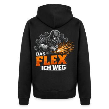 Handwerker Das Flex Ich Weg Lustig - Unisex Premium Bio Zip Hoodie - Schwarz - Hinten - Nico (187cm)