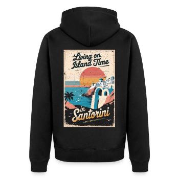 Island Time In Santorini - Unisex Premium Organic Zip Hoodie - black - Back - Nico (187cm)