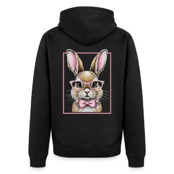 Cute Bunny mit Brille – Lustiges Hasendesign  - Unisex Premium Bio Zip Hoodie - Schwarz - Hinten - Nico (187cm)