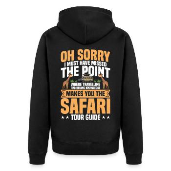 Reiseführer Afrikanischer Reiseführer Safari Tour - Unisex Premium Bio Zip Hoodie - Schwarz - Hinten - Nico (187cm)