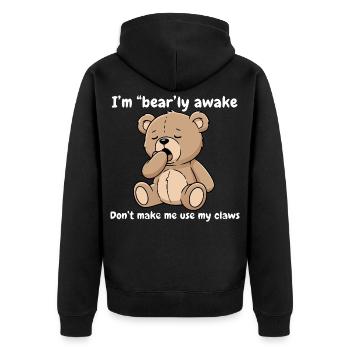 Bearly Awake Müder Bär - Unisex Premium Bio Zip Hoodie - Schwarz - Hinten - Nico (187cm)