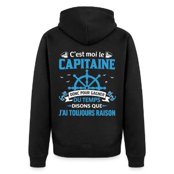 C’est Moi Le Capitaine Humour Voile Marin - Veste à capuche bio Premium Unisexe - noir - Dos - Nico (187cm)