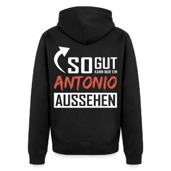 So gut kann nur ein Antonio aussehen - Unisex Premium Bio Zip Hoodie - Schwarz - Hinten - Nico (187cm)