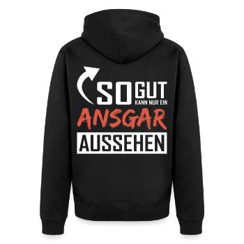 So gut kann nur ein Ansgar aussehen - Unisex Premium Bio Zip Hoodie - Schwarz - Hinten - Nico (187cm)