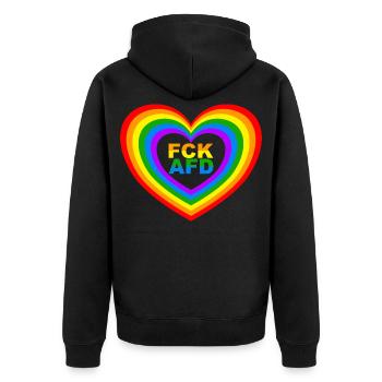 FCK AFD Herz - Unisex Premium Bio Zip Hoodie - Schwarz - Hinten - Nico (187cm)