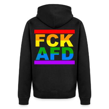 FCK AFD - Unisex Premium Bio Zip Hoodie - Schwarz - Hinten - Nico (187cm)