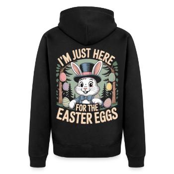 Ostern T-Shirt Lustig – Hase mit Zylinder - Unisex Premium Bio Zip Hoodie - Schwarz - Hinten - Nico (187cm)