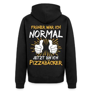 Pizzabäcker Spruch - Unisex Premium Bio Zip Hoodie - Schwarz - Hinten - Nico (187cm)
