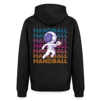 Handball Astronaut - Unisex Premium Bio Zip Hoodie - Schwarz - Hinten - Nico (187cm)
