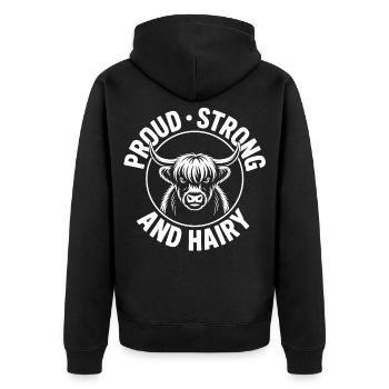 Highland Zottelpower - Unisex Premium Bio Zip Hoodie - Schwarz - Hinten - Nico (187cm)