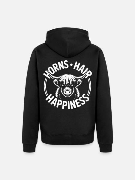 Horns Hair Happiness Highlands - Unisex Premium Organic Zip Hoodie - black