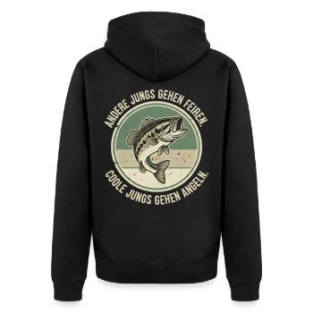 Bass Fisch Andere Jungs Gehen Angeln - Unisex Premium Bio Zip Hoodie - Schwarz - Hinten - Nico (187cm)