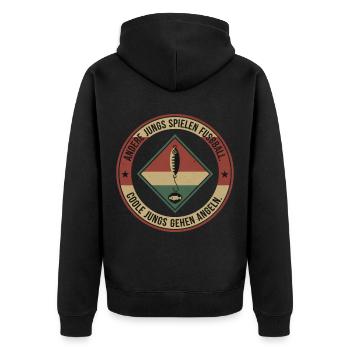 Angeln statt Fußball: Retro Patch Angler Fischen - Unisex Premium Bio Zip Hoodie - Schwarz - Hinten - Nico (187cm)