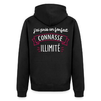 Forfait Illimité Humour Femme Sans Filtre - Veste à capuche bio Premium Unisexe - noir - Dos - Nico (187cm)