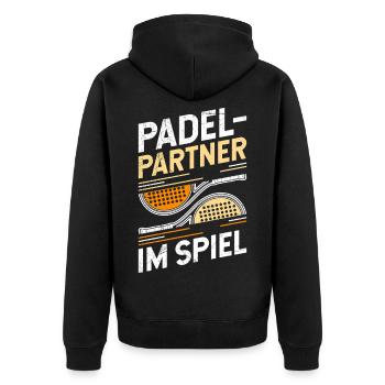 PADEL PARTNER IM SPIEL Padelspiel Lustiges - Unisex Premium Bio Zip Hoodie - Schwarz - Hinten - Nico (187cm)