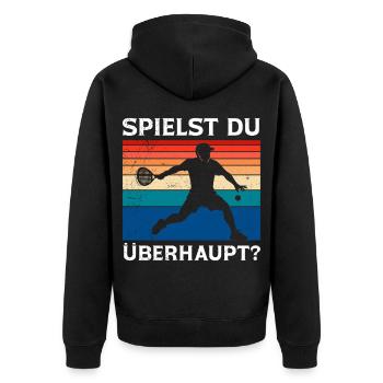 Padel Sport SPIELST DU ÜBERHAUPT Retro Lustig - Unisex Premium Bio Zip Hoodie - Schwarz - Hinten - Nico (187cm)