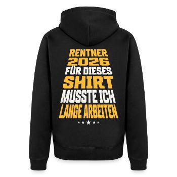 Rentner 2026 - Unisex Premium Bio Zip Hoodie - Schwarz - Hinten - Nico (187cm)