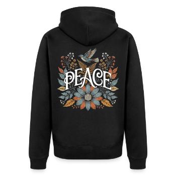 Peace Natur Symbol für Ruhe und Harmonie Liebhaber - Unisex Premium Bio Zip Hoodie - Schwarz - Hinten - Nico (187cm)