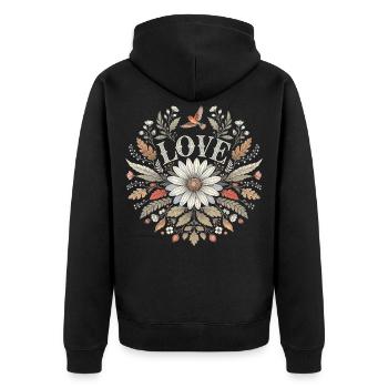 Love Flower Motif Gift for Lovers Partner - Unisex Premium Organic Zip Hoodie - black - Back - Nico (187cm)