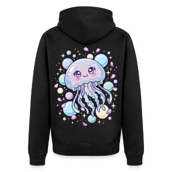 Pastellfarbene Kawaii-Quallenästhetik - Unisex Premium Bio Zip Hoodie - Schwarz - Hinten - Nico (187cm)