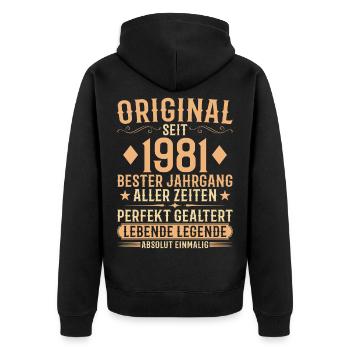 Original Jahrgang 1981 Baujahr Geburtstag - Unisex Premium Bio Zip Hoodie - Schwarz - Hinten - Nico (187cm)