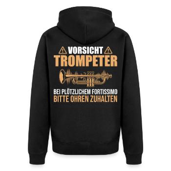 Vorsicht Trompeter Fortissimo Ohren zuhalten - Unisex Premium Bio Zip Hoodie - Schwarz - Hinten - Nico (187cm)