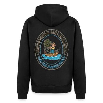 Deep Sea Line Unangler Patch - Unisex Premium Organic Zip Hoodie - black - Back - Nico (187cm)