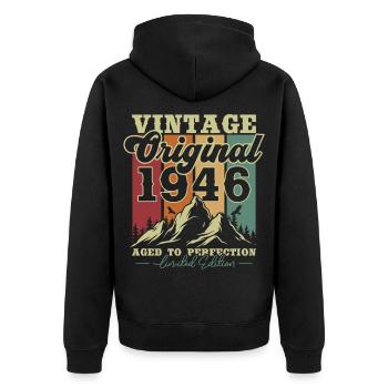 Original 1946 Vintage Vintage Birthday Retro - Unisex Premium Organic Zip Hoodie - black - Back - Nico (187cm)