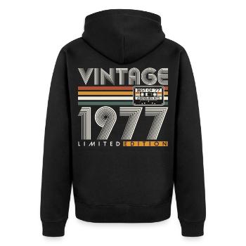1977 Vintage Vintage Rétro Cadeau d’anniversaire - Veste à capuche bio Premium Unisexe - noir - Dos - Nico (187cm)