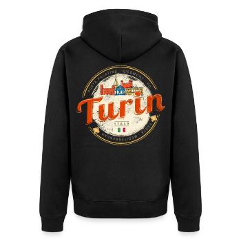 Turin Piedmont Skyline Italy Vintage Souvenir - Unisex Premium Organic Zip Hoodie - black - Back - Nico (187cm)