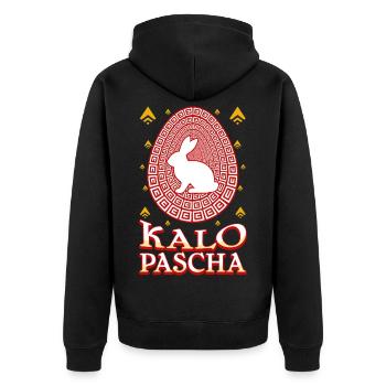 Kalo Pascha Frohes Ostern Griechisches Ostern - Unisex Premium Bio Zip Hoodie - Schwarz - Hinten - Nico (187cm)