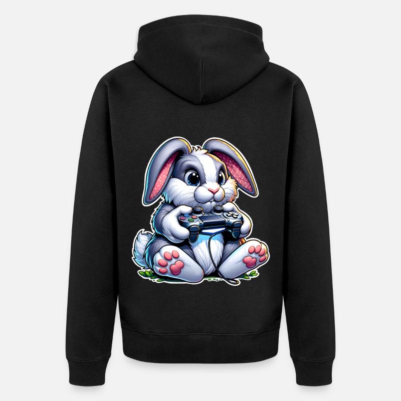 Gamer Hase mit Controller - Unisex Premium Bio Zip Hoodie - Schwarz