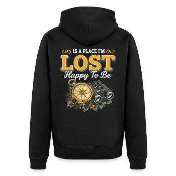 Lost Happy To Be Kompass-Wanderfernglas - Unisex Premium Bio Zip Hoodie - Schwarz - Hinten - Nico (187cm)