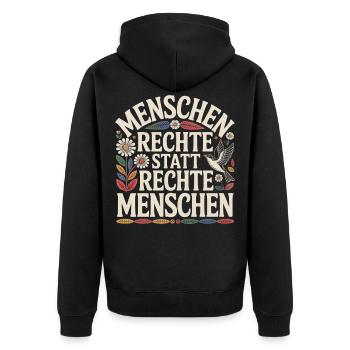 Demokratie Statement gegen Rechts Shirt Sticker - Unisex Premium Bio Zip Hoodie - Schwarz - Hinten - Nico (187cm)