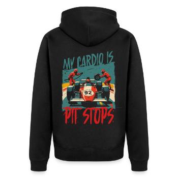 Course automobile, sport automobile, mon cardio, ce sont les arrêts aux stands - Veste à capuche bio Premium Unisexe - noir - Dos - Nico (187cm)