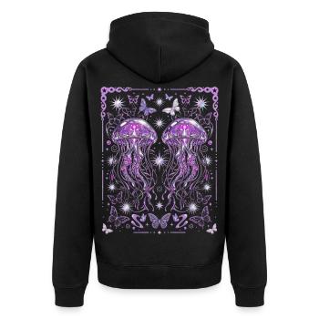 Y2K Quallen ästhetische Ozeangrafik - Unisex Premium Bio Zip Hoodie - Schwarz - Hinten - Nico (187cm)