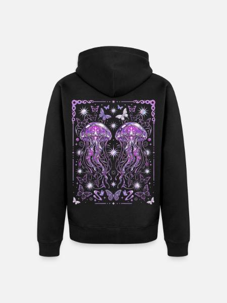 Y2K Jellyfish Aesthetic Ocean Graphic - Unisex Premium Organic Zip Hoodie - black