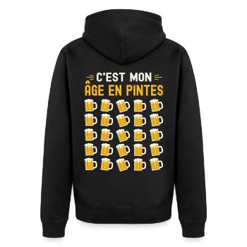 Mon Âge En Pintes 25 ans Humour Anniversaire Bière - Veste à capuche bio Premium Unisexe - noir - Dos - Nico (187cm)