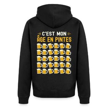 Mon Âge En Pintes 30 ans Humour Anniversaire Bière - Veste à capuche bio Premium Unisexe - noir - Dos - Nico (187cm)