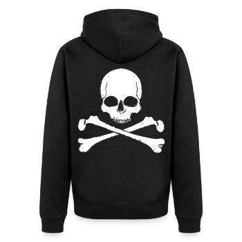 Schädelkreuz Muster Totenkopf - Unisex Premium Bio Zip Hoodie - Schwarz - Hinten - Nico (187cm)