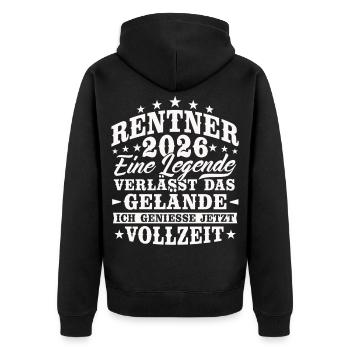 Rentner 2026 Rente Ruhestand Geschenk - Unisex Premium Bio Zip Hoodie - Schwarz - Hinten - Nico (187cm)
