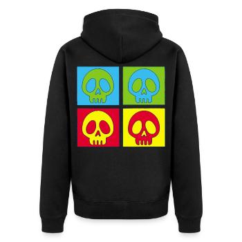 Skulls and four-colour printing - Unisex Premium Organic Zip Hoodie - black - Back - Nico (187cm)
