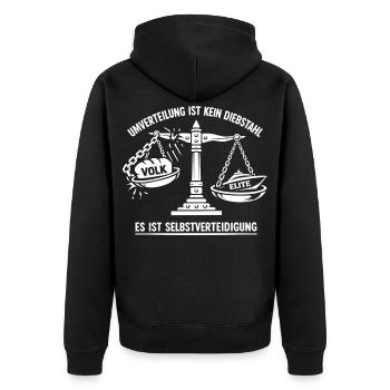 Umverteilung Ist Kein Diebstahl - Unisex Premium Bio Zip Hoodie - Schwarz - Hinten - Nico (187cm)