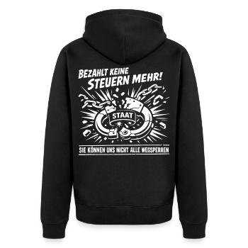 Bezahlt Keine Steuern Mehr - Unisex Premium Bio Zip Hoodie - Schwarz - Hinten - Nico (187cm)