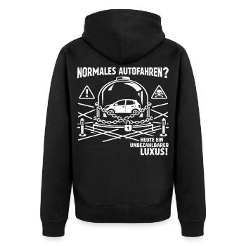 Normales Autofahren ? - Unisex Premium Bio Zip Hoodie - Schwarz - Hinten - Nico (187cm)