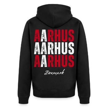 Aarhus in the Heart, Denmark present - Unisex Premium Organic Zip Hoodie - black - Back - Nico (187cm)