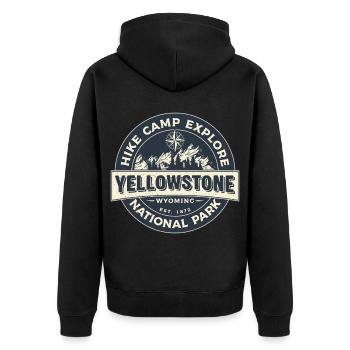 Wandercamp Erkunden Sie den Yellowstone-Nationalpark - Unisex Premium Bio Zip Hoodie - Schwarz - Hinten - Nico (187cm)